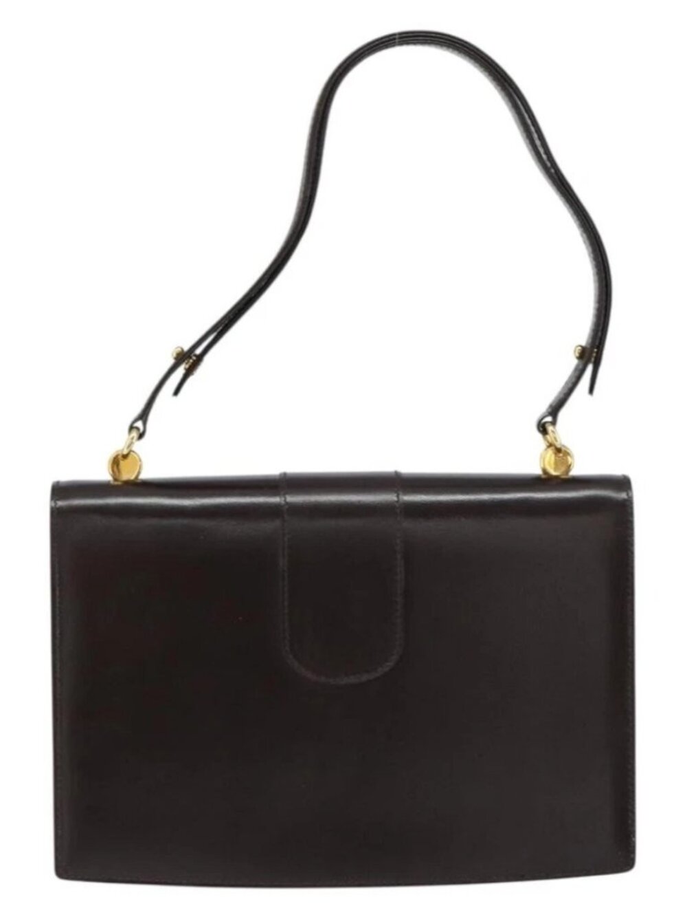 GUCCI Shoulder Bag Leather Dark Brown Gold Auth - Picture 2 of 16